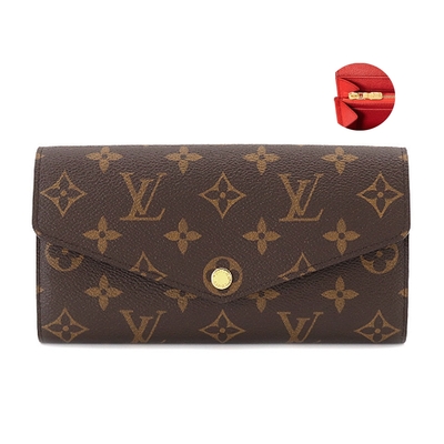 LOUIS VUITTON路易威登 【 Louis Vuitton 路易威登 】M62236 經典Sarah系列Monogram帆布內裡拚色信封式長夾(紅色)