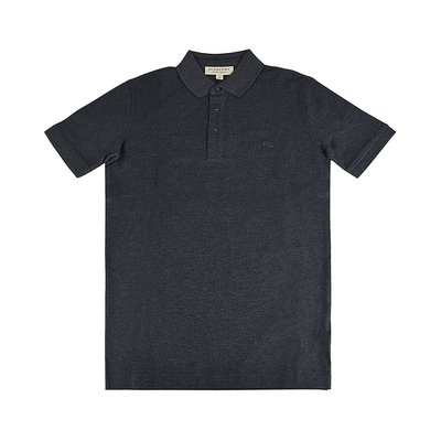BURBERRY 巴寶莉 灰戰馬LOGO內襯格紋設計純棉POLO衫(男款/深灰)