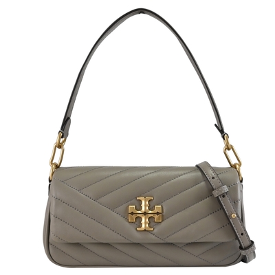 TORY BURCH Kira V字絎縫皮革手提斜背兩用法棍包(灰)