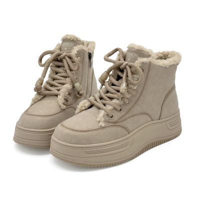 Robinlo 絨絨雪語真皮拉鍊輕量厚底保暖雪靴短靴 MARTON 焦糖燕麥