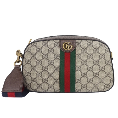 GUCCI 古馳  Ophidia 織帶雙G防水布皮邊相機斜背包