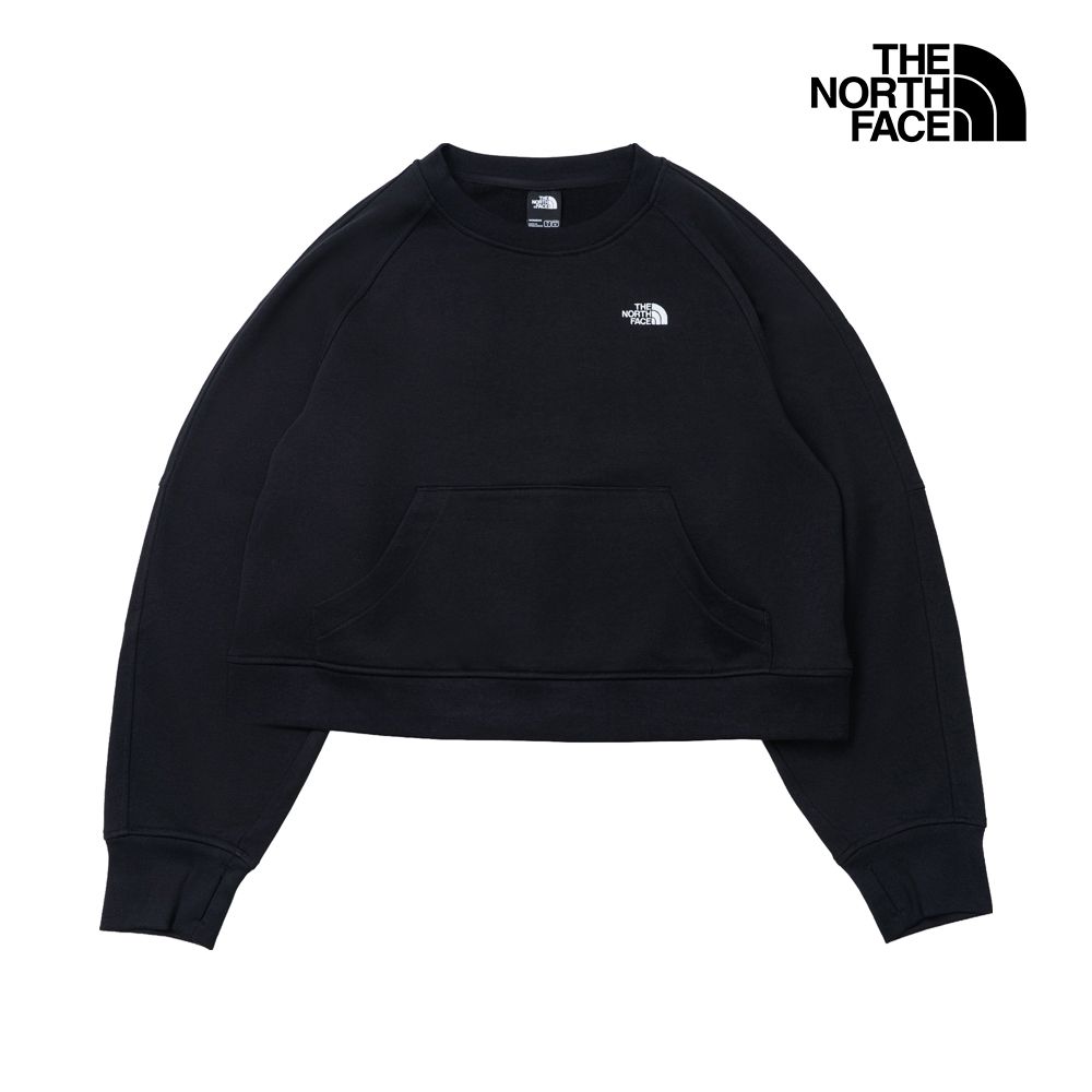 【The North Face 官方旗艦】北面女款黑色大口袋長袖大學T｜8KDSJK3