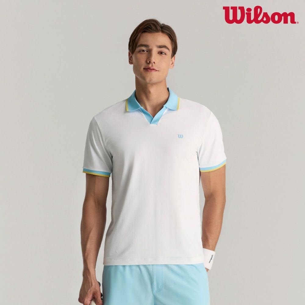 【Wilson威爾森】Johnny Collar Polo 男款 服飾 Polo衫 白色/霧霾藍 (白色)