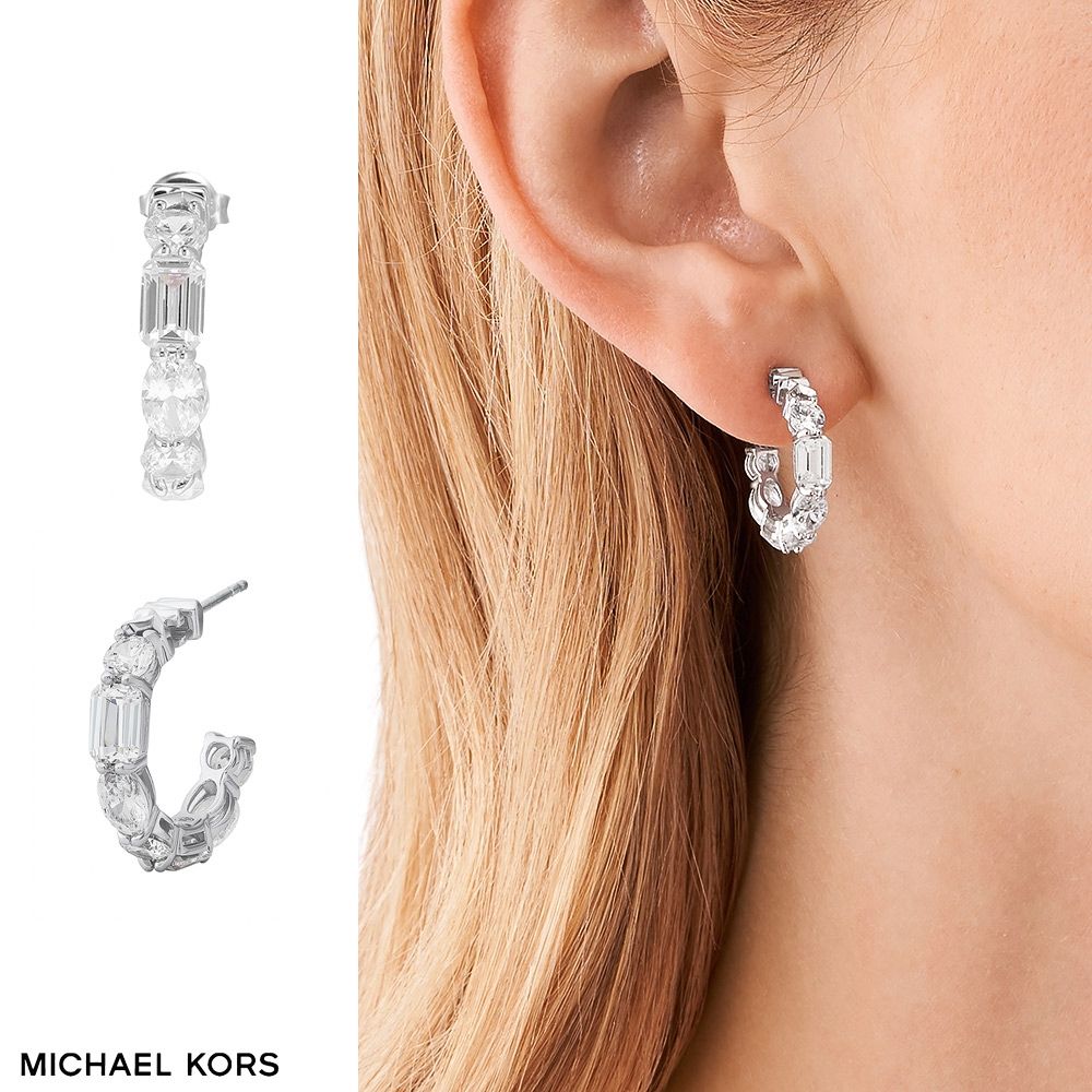 MICHAEL KORS Premium 925純銀鋯石圈式耳環-銀色 MKC1664CZ040