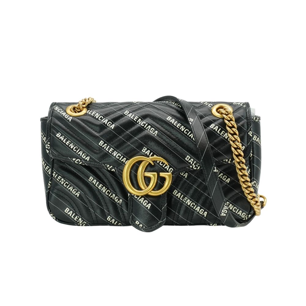 Gucci 古馳x Balenciaga 聯名款絎縫牛皮仿舊金釦肩背斜背包-26cm