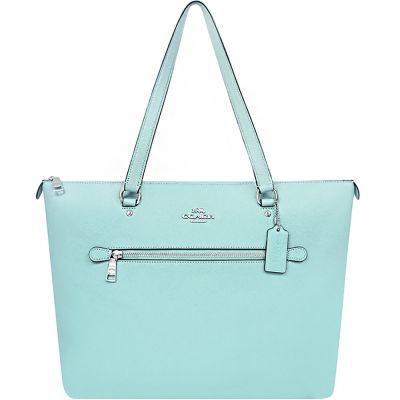 COACH 晴空藍色防刮皮革托特包-大型