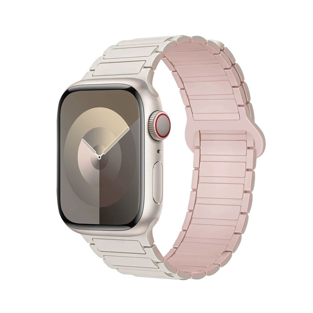 【Phonemo】Apple Watch 磁吸矽膠回環錶帶 透氣親膚液態矽膠 潮流多色可選 38-49mm 通用 (星光+牛津粉)