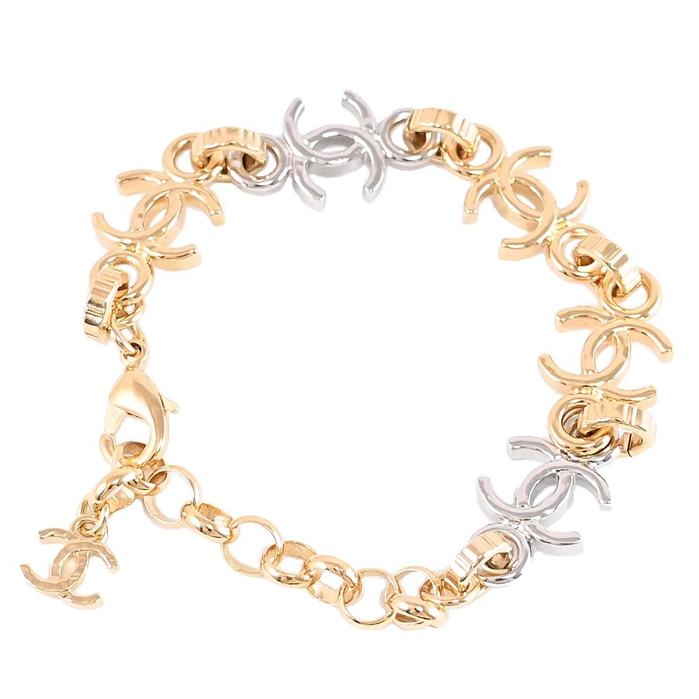 CHANEL CC LOGO金銀雙色串飾手鍊(金/銀)