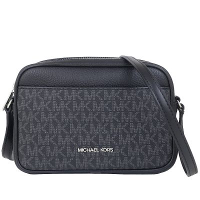 MICHAEL KORS Jet Set 黑色MK花紋防水布小斜背方包