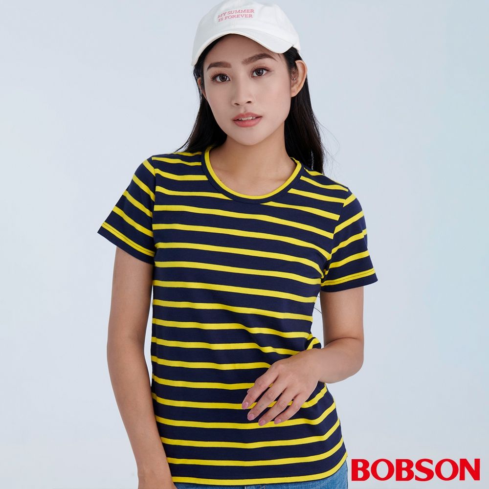 BOBSON 女款圓領條紋上衣(71106-53)