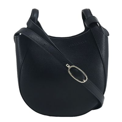 LONGCHAMP LE FOULONNÉ系列牛皮簡約圓弧斜背包(小/黑)