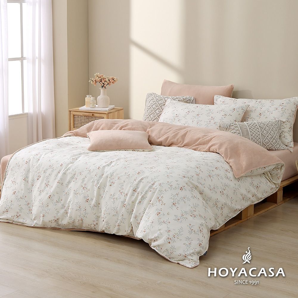 HOYACASA 雙人雪棉絨兩用被床包組-馨香花語