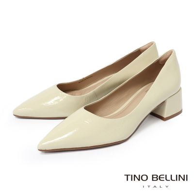 【TINO BELLINI 貝里尼】巴西 真皮 尖頭 粗跟 包鞋 FSCV011A-R(米白)