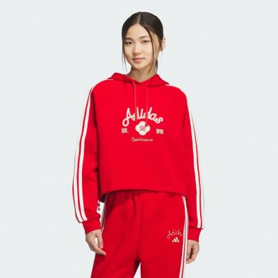 adidas 愛迪達 長袖上衣 女 帽T 短版 寬鬆版型 CNY 新年 亞規 NYR HOODY SWEAT 紅 KH2694