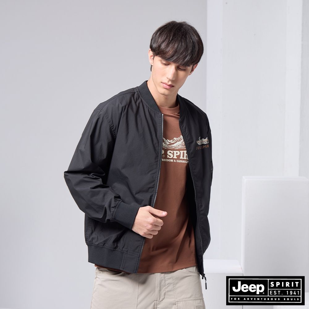 JEEP 男裝  WAGONNER LOGO夾克拉鍊外套-黑色