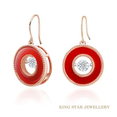 King Star 18K瑪瑙圓形靈動天然鑽石耳環(總視覺效果40分)
