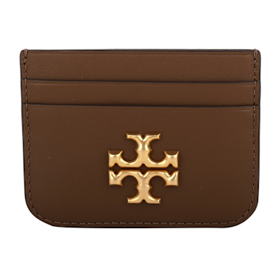 TORY BURCH ELEANOR 金屬TB 牛皮革卡夾(焦糖色)