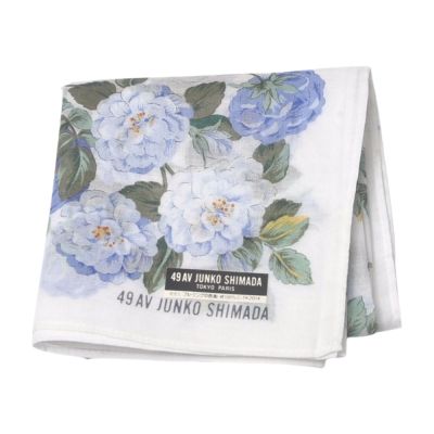 49AV JUNKO SHIMADA 日本製米色底藍白牡丹圖騰字母LOGO帕巾(44CM)