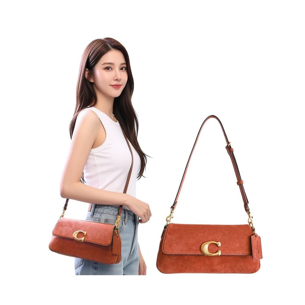 COACH 陶土色麂皮肩背/斜背兩用小包