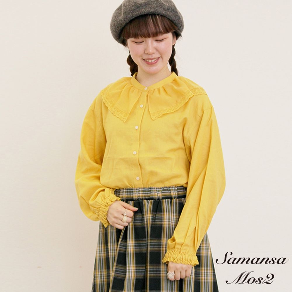 〚Samansa Mos2〛【台灣限定色】氣質蕾絲法式翻領排釦襯衫