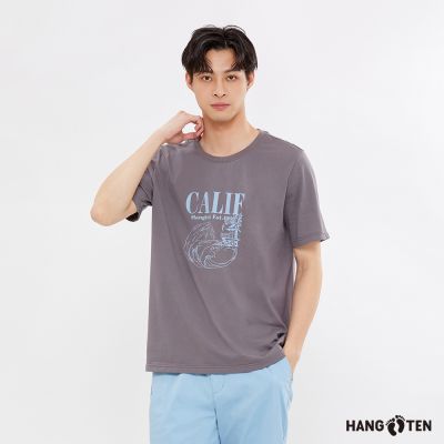 Hang Ten 男裝-純棉海浪印花短袖T恤-薰衣草紫