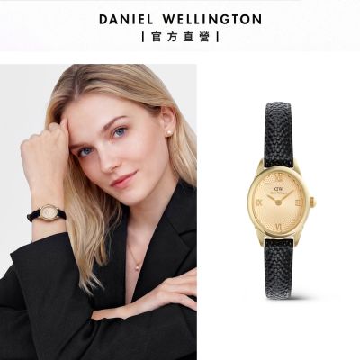 Daniel Wellington Ophelia Mini 金色機刻雕花黑蜥蜴壓紋真皮錶帶手錶-DW00100897
