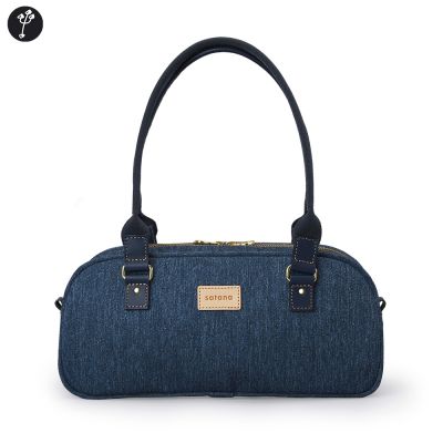 【satana】Denim 真皮背帶法棍包 手提 / 肩背 輕量 6.9吋手機 台灣製 SDNN0380 - 深丹寧藍