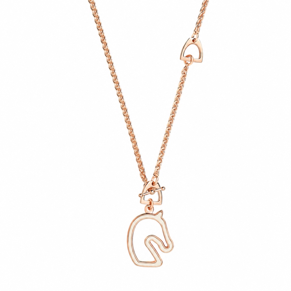 HERMES愛馬仕Tonnerre necklace馬首輪廓造型項鍊(PM/玫瑰金)