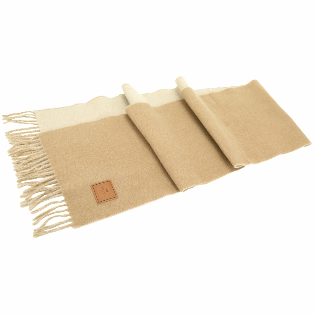 Max Mara-WEEKEND TEATINO 皮標純羊毛棕色流蘇披肩圍巾(197x30) | 精品