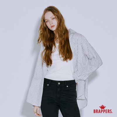 BRAPPERS 女款 簡約條紋長袖襯衫-白底灰條