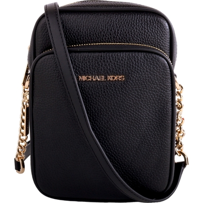MICHAEL KORS 前口袋荔枝紋皮革斜背手機包(素面黑)