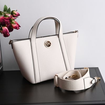 MICHAEL KORS HADLEIGH 經典MK LOGO素面手提斜背兩用小托特包(奶白)