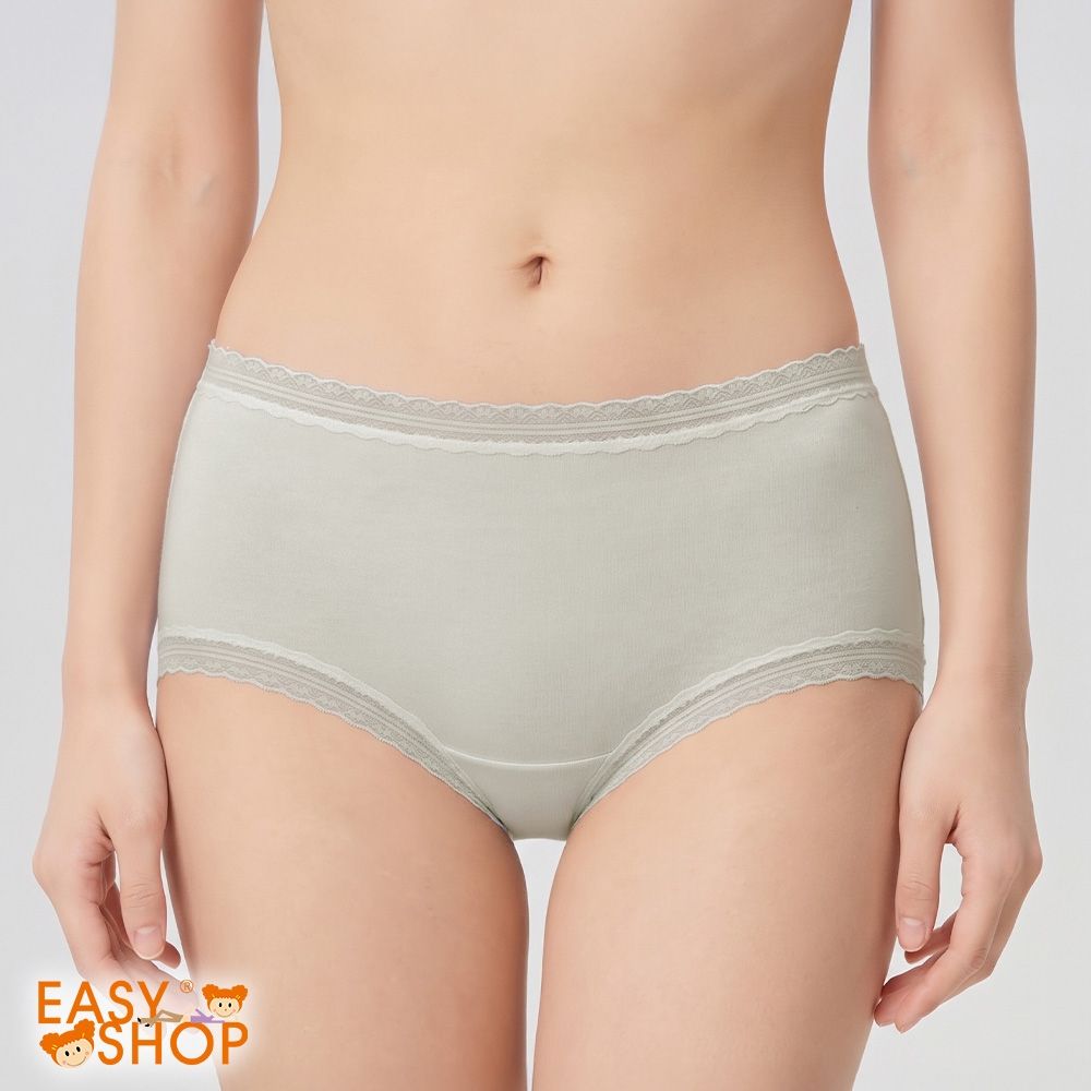 [限時！請選5件$588]EASY SHOP-爆款新品！莫代爾面膜褲/氣質蕾絲內褲(20款任選) (柔感褲中腰平口褲-綠)