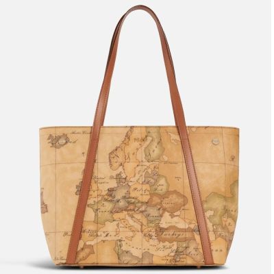 Alviero Martini 義大利地圖包 雙把長帶肩背包-地圖黃