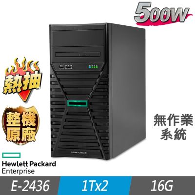 HPE慧與科技 HPE ML30 Gen11 熱抽伺服器 E-2436/16G/1TBx2/FD