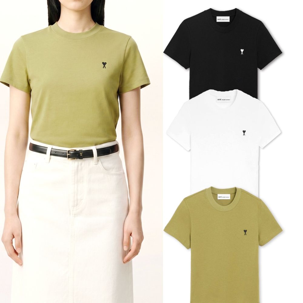 AMI PARIS Red Ami De Coeur 女版 愛心A刺繡純棉短袖TEE T恤-3色可選 (抹茶綠)