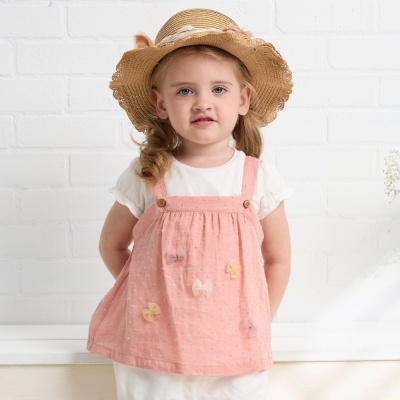 PIPPY俏皮兩件式吊帶蝴蝶結短袖上衣 粉