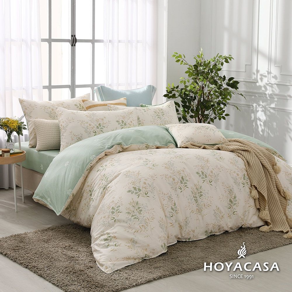 HOYACASA 100%精梳純棉兩用被床包組-多款任選(單人/雙人/加大均一價) (初晨葉曲)