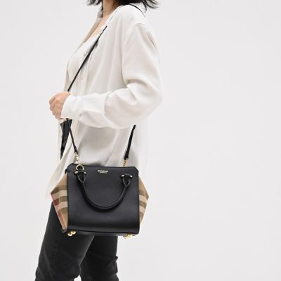 BURBERRY BANWELL 經典格紋拼接牛皮兩用包(黑)