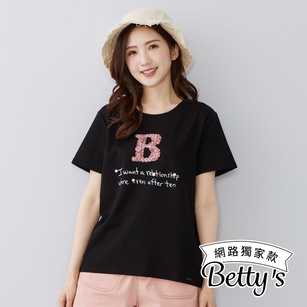 betty’s貝蒂思　鈕扣印花舒棉短袖上衣(共二色) (黑色)