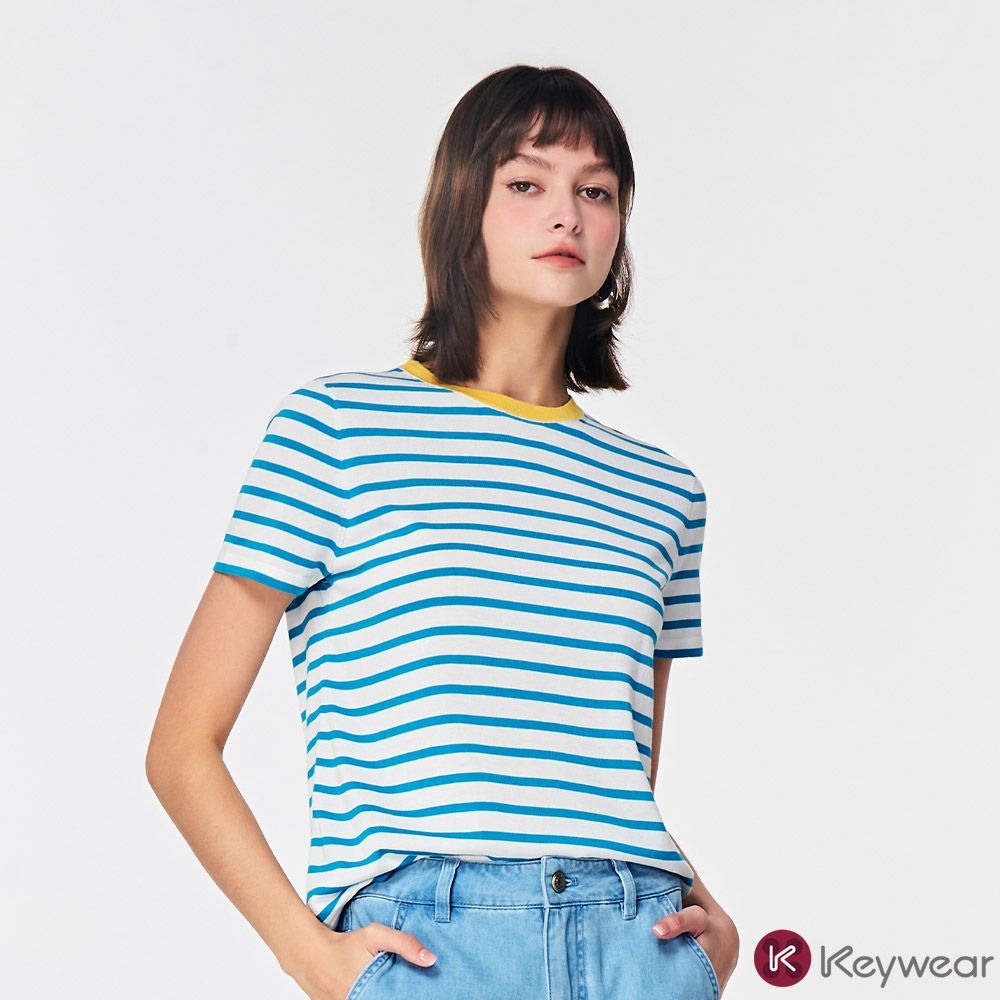 KeyWear奇威名品 百搭小爽T-孔雀藍色