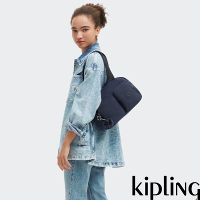Kipling 碧海深藍多口袋實用斜背包-COOL DEFEA