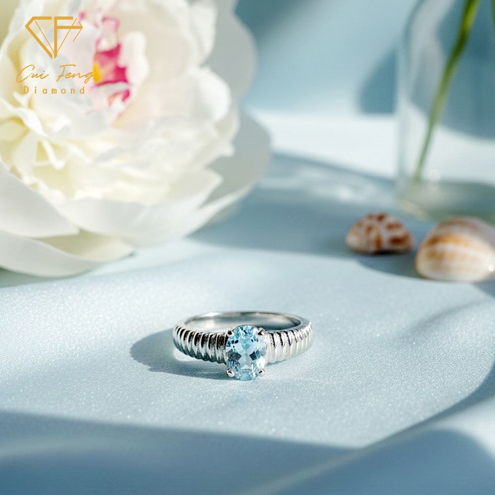 【翠峰】女戒 天然海藍寶石《冰晶》戒指 40分 618中年慶 七夕情人節 鑽戒 生日 飾品 送禮