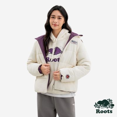 Roots女裝- WINTER WONDER REVERSABLE 連帽外套-象牙白