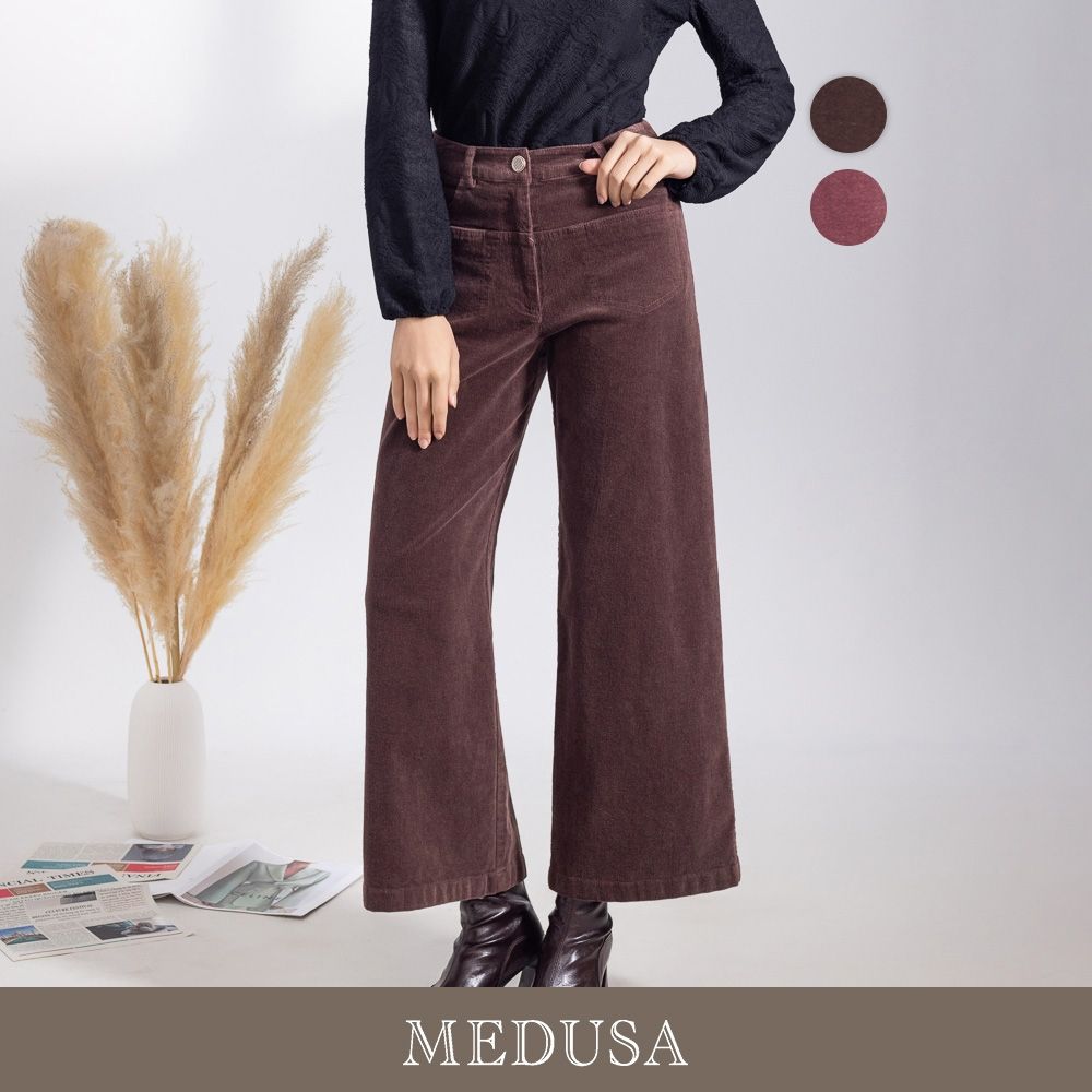 現貨【MEDUSA 曼度莎】復古燈芯絨平口直筒休閒褲 - 2色（M-XL）｜女休閒褲 燈芯絨長褲 秋冬保暖 (棕)