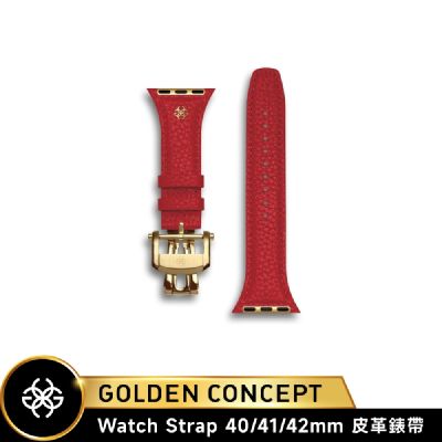 【Golden Concept】APPLE WATCH 41/40/42mm 全粒面義大利皮革錶帶/金框 WSA-FL-RE-G