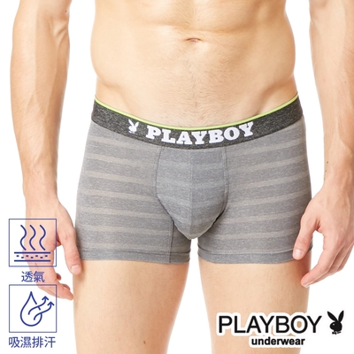 PLAYBOY男內褲 韓系輕時尚條紋四角褲 合身四角褲-單件-麻灰