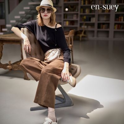 【en-suey 銀穗】不規則剪裁彎刀休閒長褲