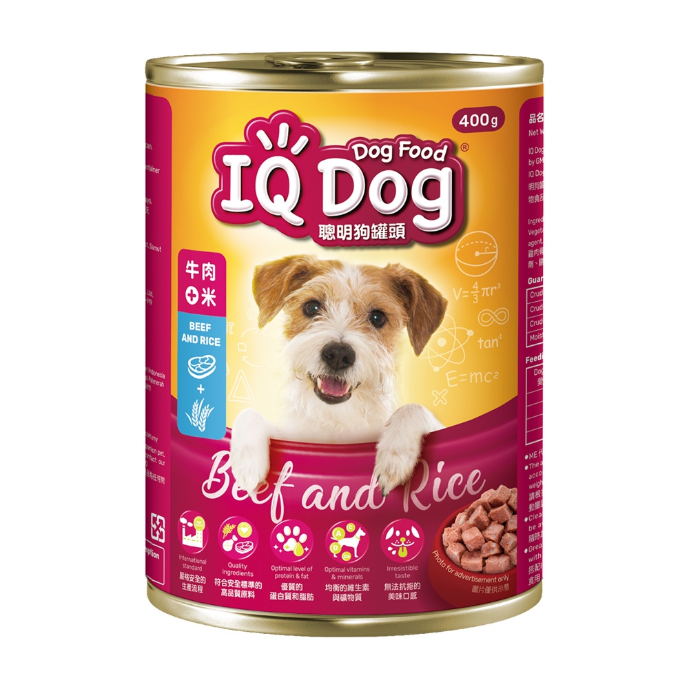 IQ Dog 聰明狗罐頭 - 牛肉+米口味 400G x24罐/箱