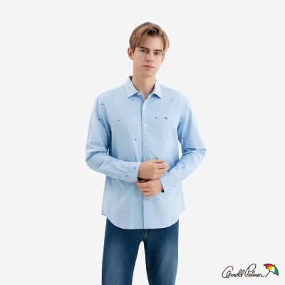 Arnold Palmer -男裝-彈性牛津布滿版印花長袖襯衫-藍色